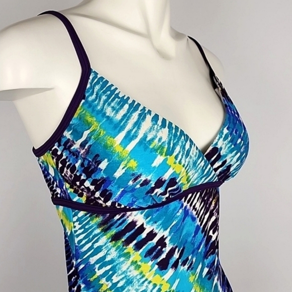Speedo One Piece Swimsuit Multi Blue Teal  Trim V-Neck Adjustable Straps Size 8 - Picture 4 of 14